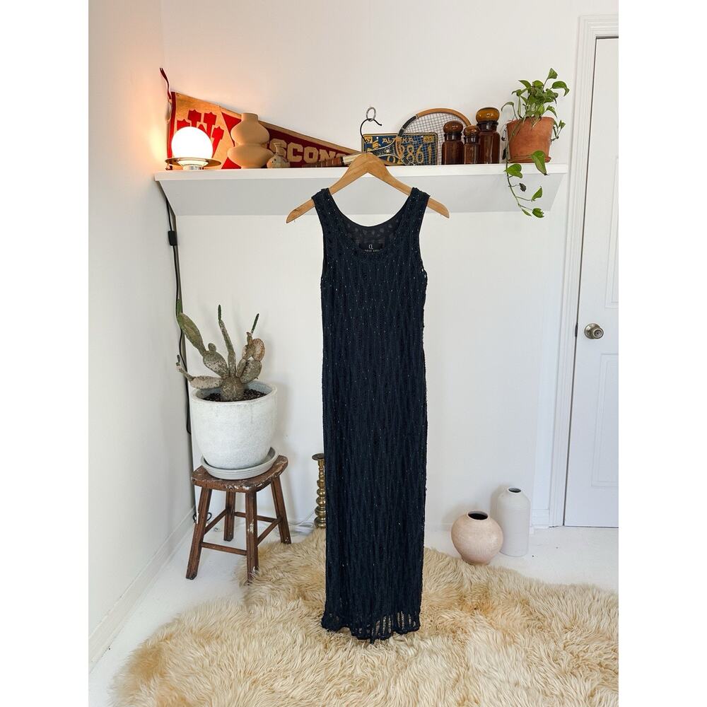 Vintage 90s Carole Little Black Beaded Dress Party Size 4